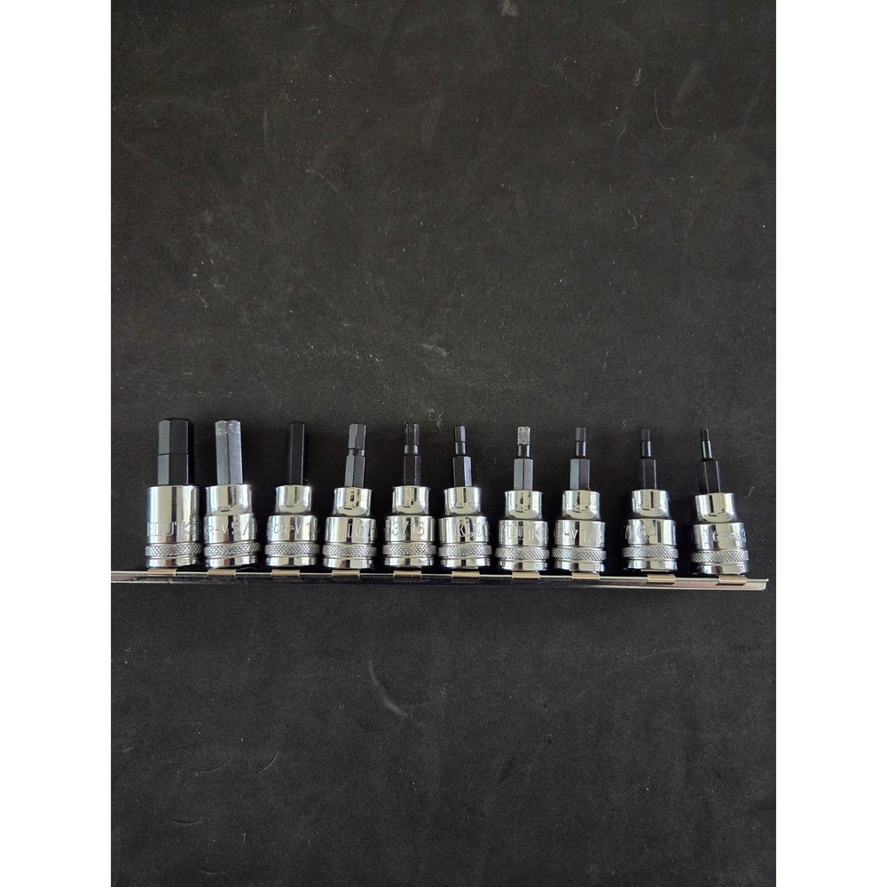 Klutch 10 Piece‎ SAE Hex Bit Socket Set Drive CR-V Steel with Rail